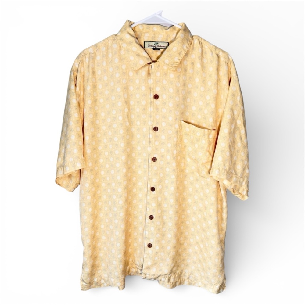 Tommy Bahama Silk Hawaiian Shirt Men’s Size Large Button Down Yellow Resortwear